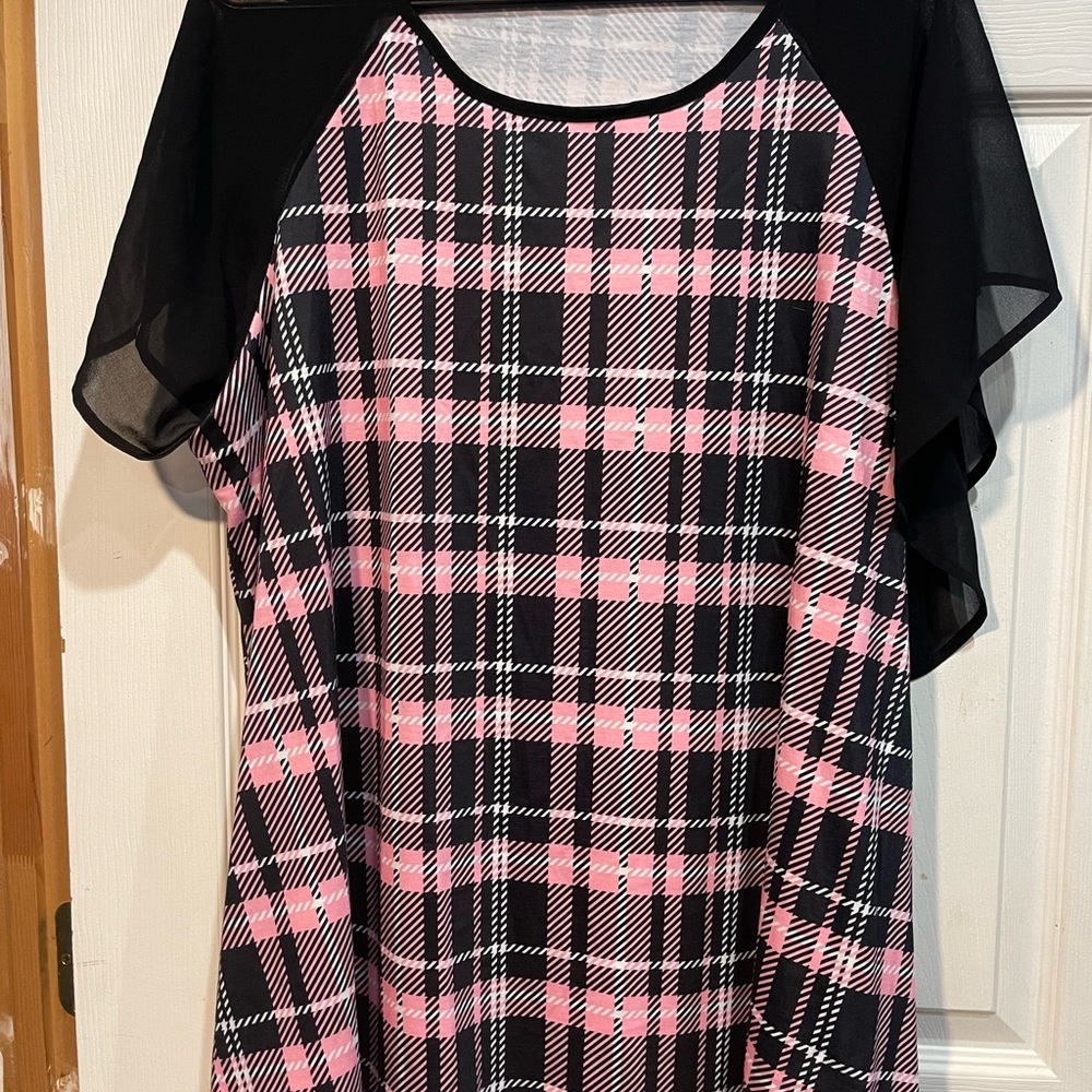 Pink and Black Plaid Women's Top